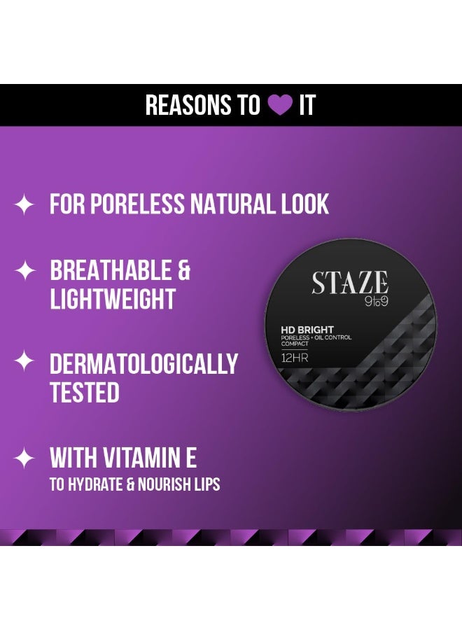 Staze 9to9 HD Bright Compact | 12hrs long stay | Poreless Matte Finish + Oil Control | Evens out Complexion, Blends effortlessly | Lightweight Microfine Formula with Vitamin E | 125W Vanilla 9g - Image 2